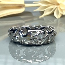 Domed Swirl Design Sterling Silver Wide Band Ring- Vintage - Size 8