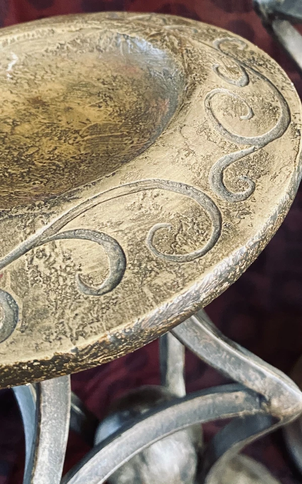 SET Of VTG IRON AND STONE 22" T SILVER WASH GRAY PILLAR CANDLE HOLDERS ART DECO - Image 3 of 4