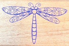 All Night Media SMALL SPIRAL DRAGONFLY Rubber Stamp summer insect Bug Wood Mount