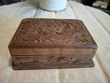 Vintage Hand Carved Floral Walnut Trinket Box  Jewelry Box Pakistan 6" x 4"