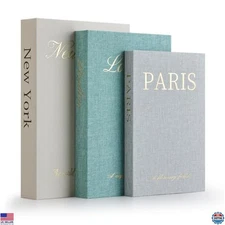 WOWO Luxe Linen Decorative Faux Books Set of 3, Stylish Coffee Table Décor,