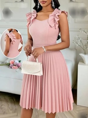 Chiffon Rose Coloured Elegant Outing New Clothes Dress, Available Al Sizes