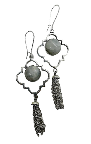 Natural White Moonstone Silver Gothic Chain Dangles Earrings (551H) - Picture 4 of 9