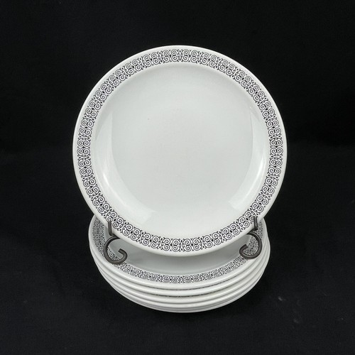 7 Pyroceram Tableware by COR205 CORNING Black Scroll 6 1/2" Dessert Plates