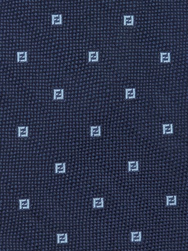 FENDI TIE All Over FF on Dark Blue Woven Silk Necktie - Picture 4 of 7