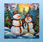 Winter Snowmen Mosaic WINDOW CLING Sun-catcher Size 8" Repositionable Vinyl