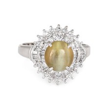 2.21ct Cat's Eye Chrysoberyl Diamond Ring Estate Platinum Certificate Jewelry 