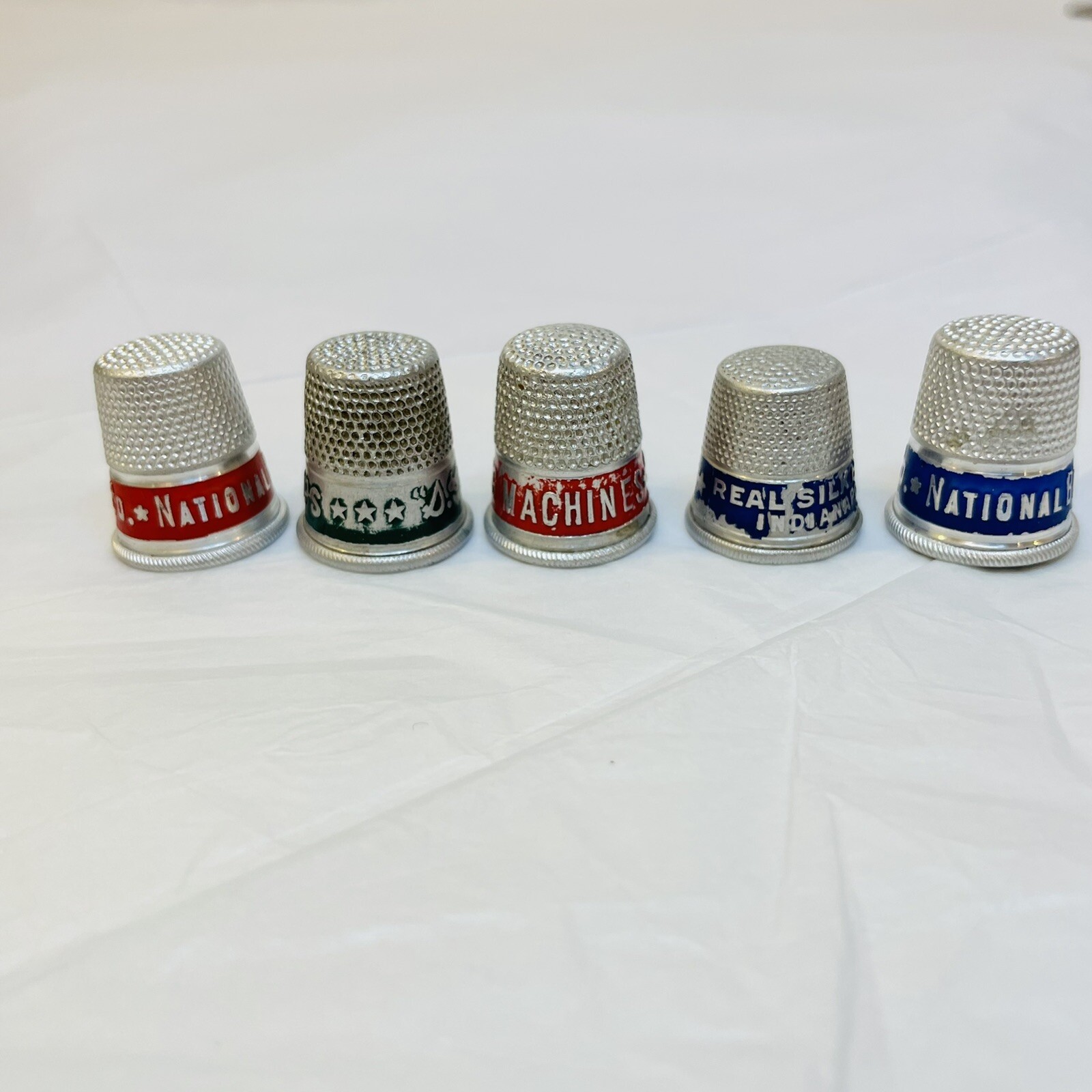 VTG Lot 8 Advertising Thimbles 5 Alum 3 Plastic Insurance Henrys Market