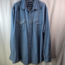 Wrangler Mens denim Long-sleeved Snap Buttondown Shirt Size 2XT