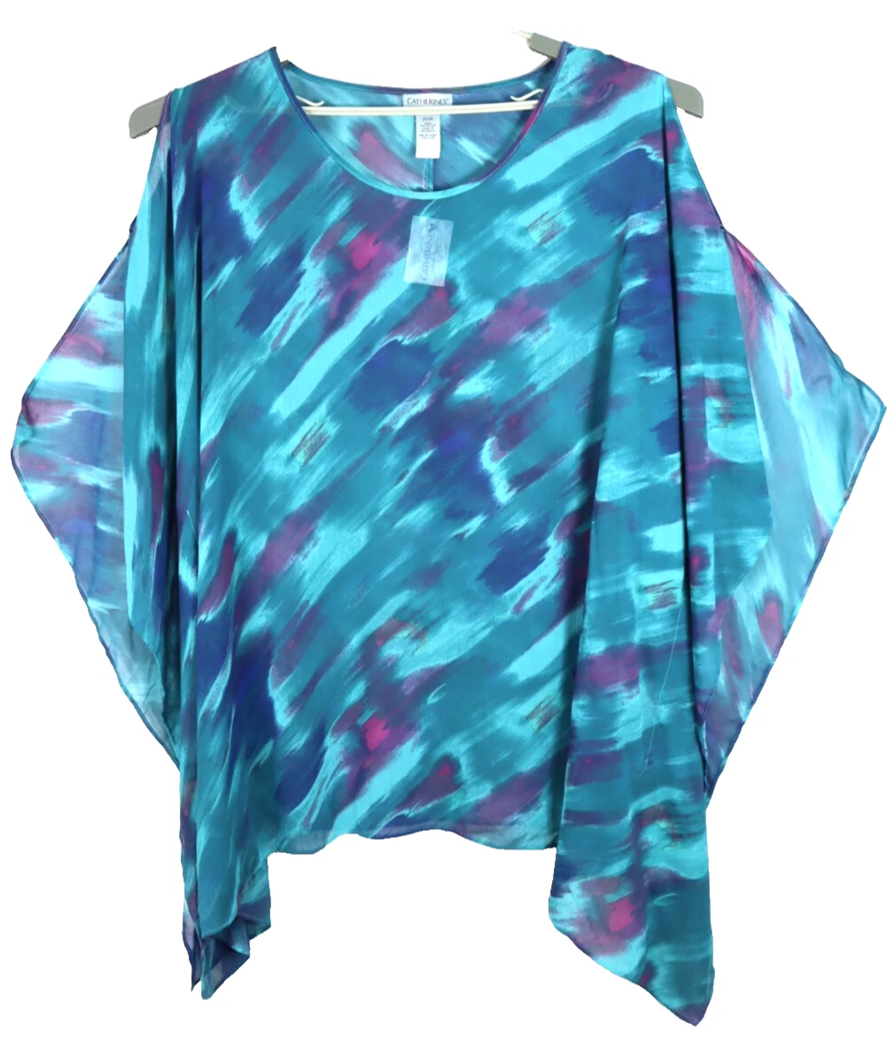 NWT CATHERINES Women's Polyester Poncho Blouse Tie Dye Multicolor Size 2X 3X