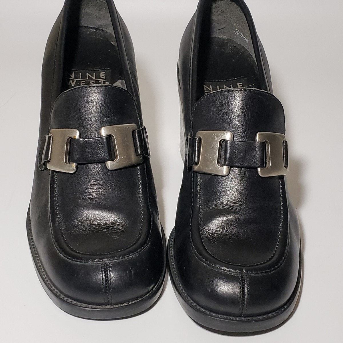 Vintage 90s Nine West Jenkins Black Leather Chunky Heel Shoes Size