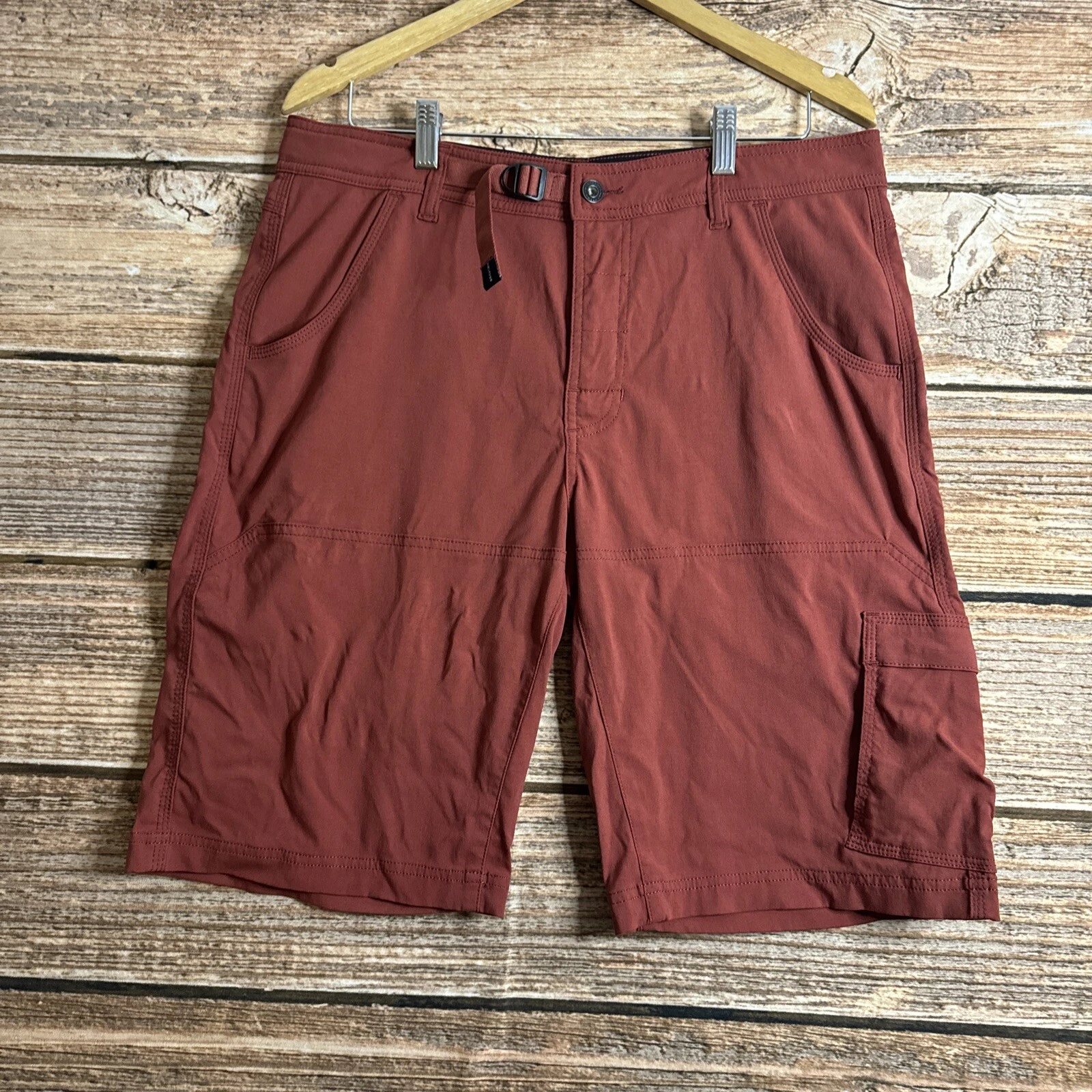 prana stretch cargo belted hiking trail camp shorts