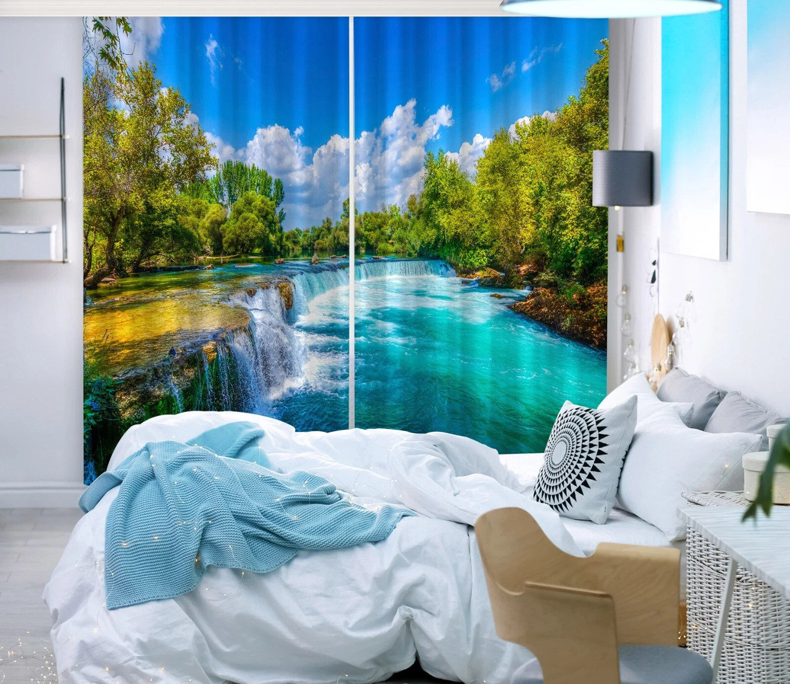 3D Blue River ZHUB109 Photo Curtain Window Blockout Fabric Vera 2023