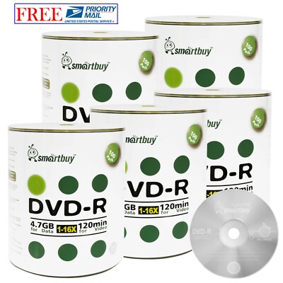 500 Pack Smartbuy 16X DVD-R 4.7GB 120Min Logo Blank Record Disc Priority Mail