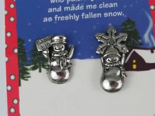 2 Bob Siemen Designs Silvertone SNOWMAN Pins - Small Holiday Signed Vintage BSD