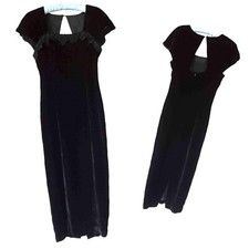 Vtg Carole Little Black Velvet Maxi Dress Sz 8 80s does 40s Keyhole Square Neck
