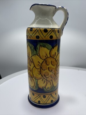 Signed Hand Made Pitcher From Mexico Sunflower Watercolor Design 7  Dipint