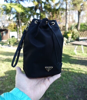 PRADA BAG black travel pouch triangle logo made in italy renylon re nylon