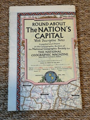 Vtg National Geographic April 1956 Map Round About The Nation's Capital