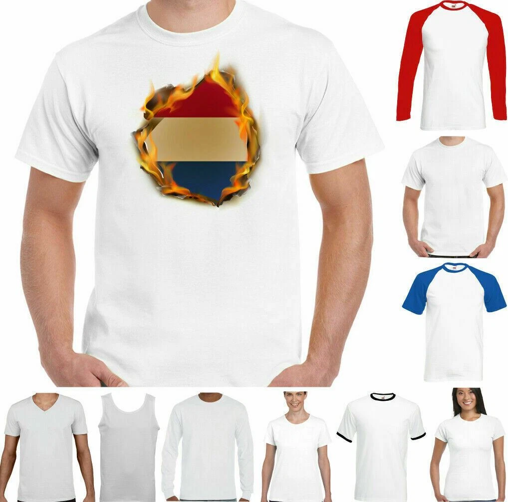 T-Shirt Uomo Con Bandiera Olandese E Scollo A V - Colore Nero, Taglie Forti Fino A XXXL