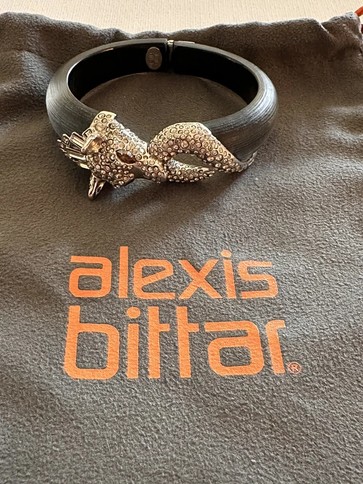 ELEGANT ALEXIS BITTAR GREY LUCITE AND RHINESTONES SLY FOX HINGED BRACELET