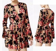 Free People Tegan Dress 12 Tegan Floral Bell Sleeves Flare Swing Pleat Mini