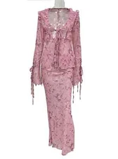 Printed mesh long sleeved top shirt two-piece beach outfit vacation style