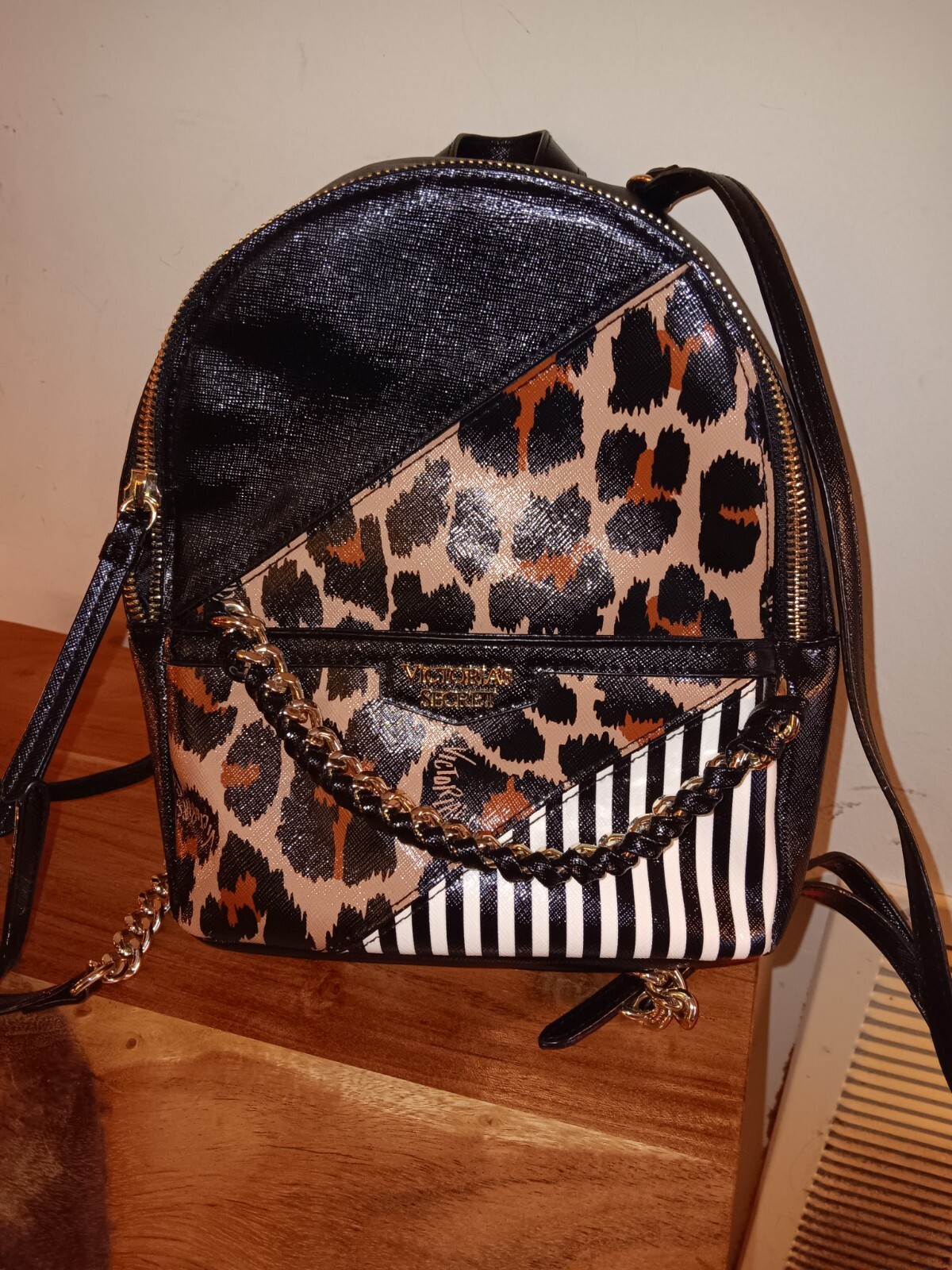 Victoria's Secret white studded faux leather backpack purse with chain zipper