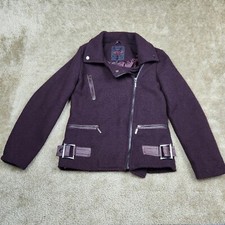 Yoki WomenS Zip-Up Pea Coat Jacket Burgundy S...