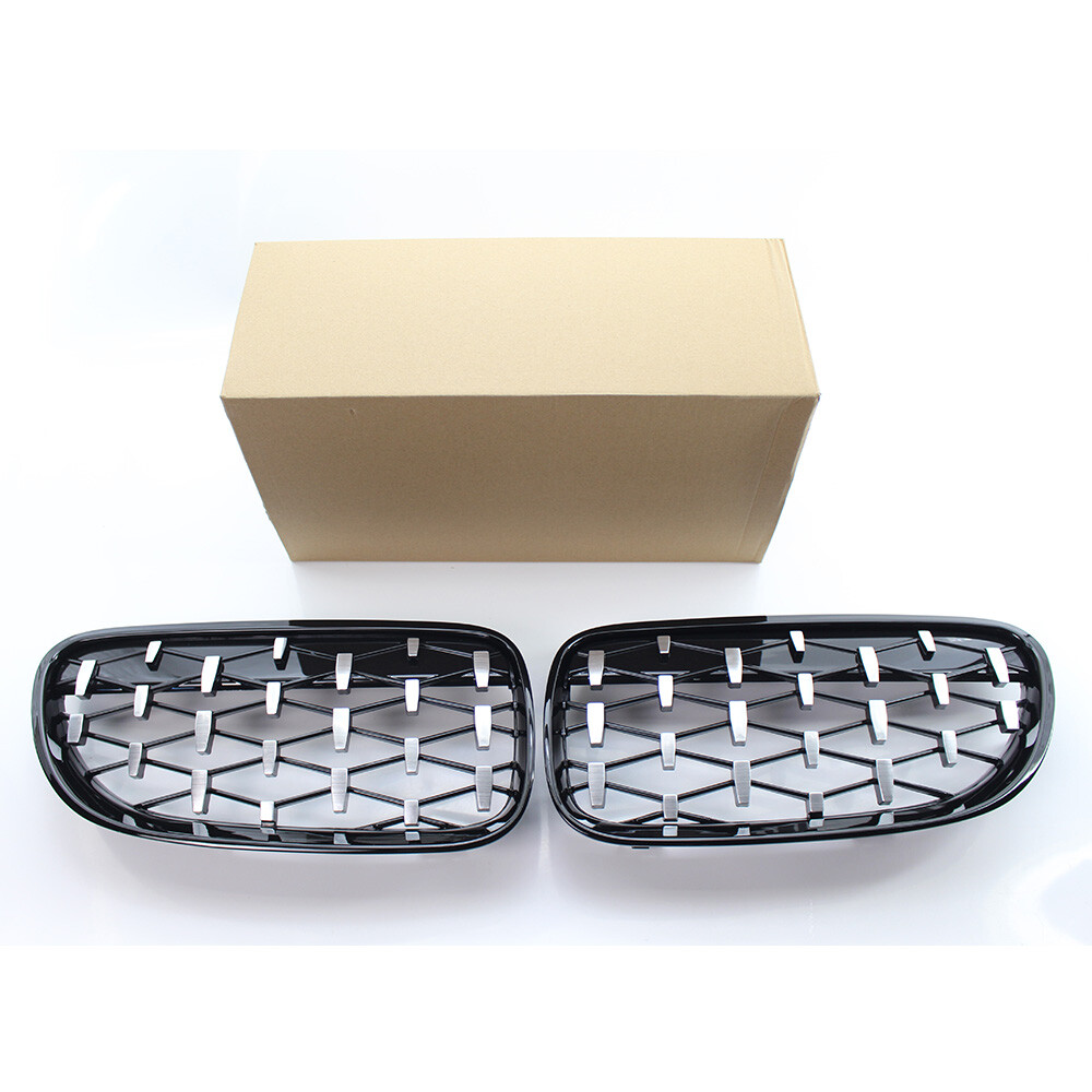 Gloss Black Car Center Grille Diamond Meteor Silver Grill for BMW E92 E93 10-15