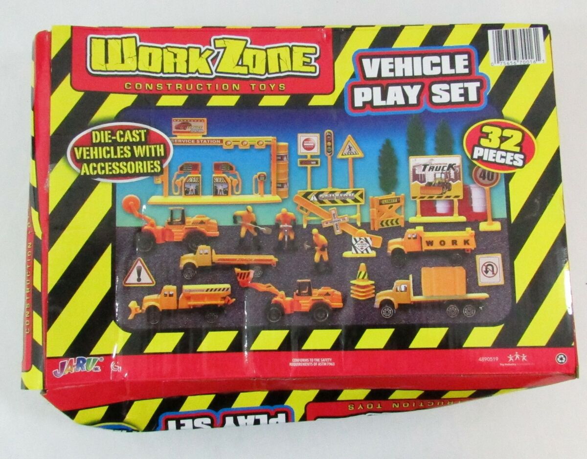 JA-RU inc. Work Zone Construction Toys 32 Pieces Vehicle Play Set (4890519)  NIB