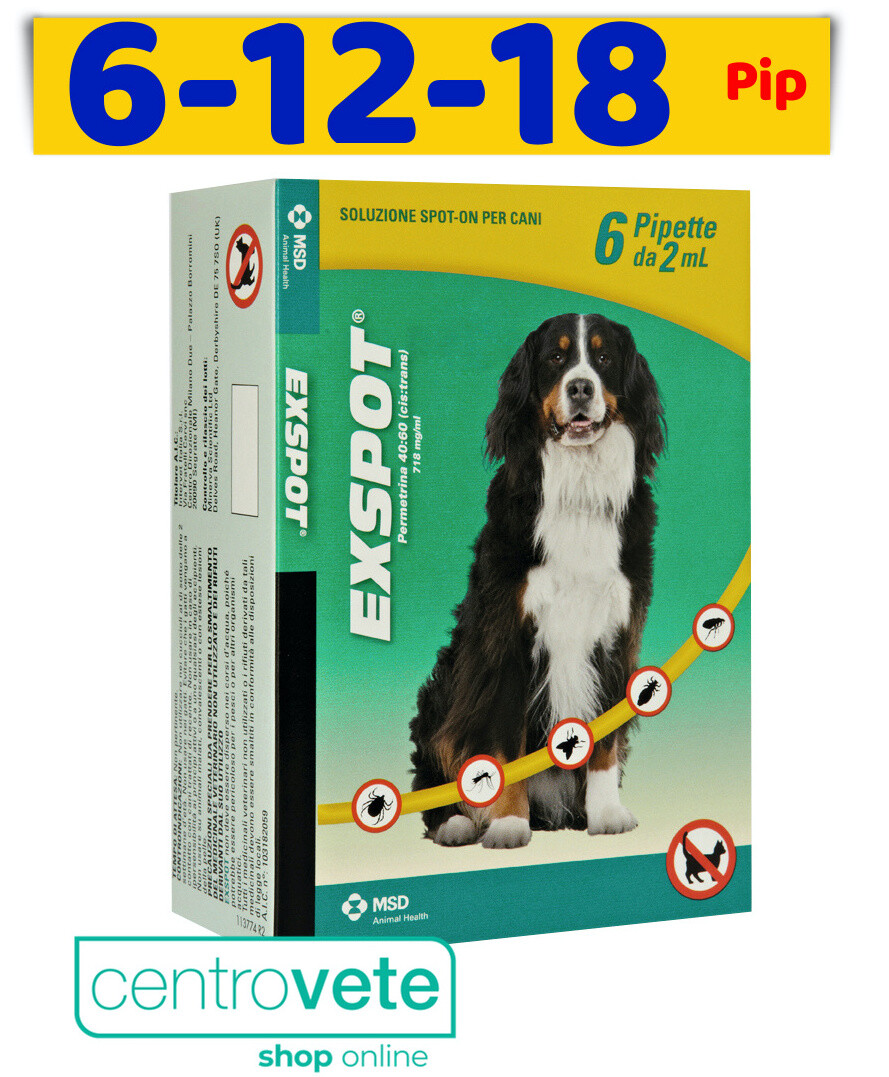 Exspot 2 ml  → 6 / 12 / 18 pipette CANE → SPOT ON per Cani da 41 kg a 55 kg: 18 PIPETTE/XL/Oltre i 40 kg img
