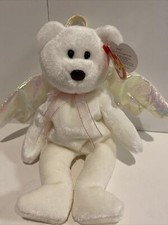 Ty Beanie Babies Halo the Angel Bear Toy 1998 with RARE BROWN NOSE 