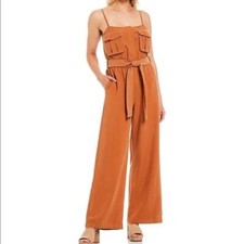 A Loves ATop Stitch Sleeveless Square Neck Tie Belt Utility Jumpsuit size L