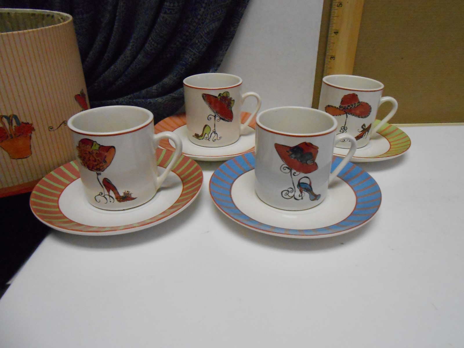 Rosanna Expresso Set of 4 Cups and Saucers MY HATS in round box eBay