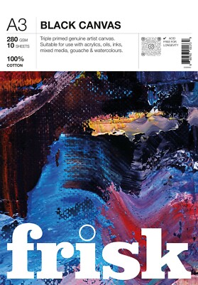 Frisk Original SCHWARZES Canvas Pad: A6 - A5 - A4 - A3: SCHWARZES BAUMWOLLCANVAS 280 g/m²
