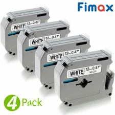 4PK M-K231 M231 Fit Brother P-Touch M Tape 12mm White Label Maker PT-65 PT-70 90