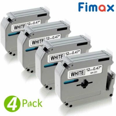 LABELIFE 4PK M-K231 M231 Fit Brother P-Touch M Tape 12mm White Label Maker PT-65 PT-70 90