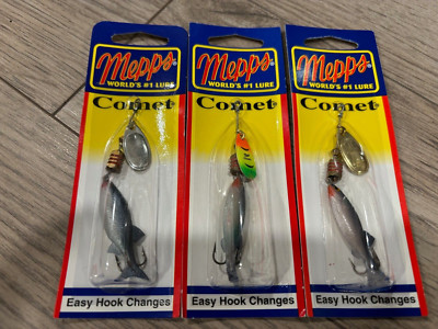 3 NEW Mepps Mino Minnow Spinner 1 7/8'' 1/6oz Silver Firetiger Gold C1M Vintage