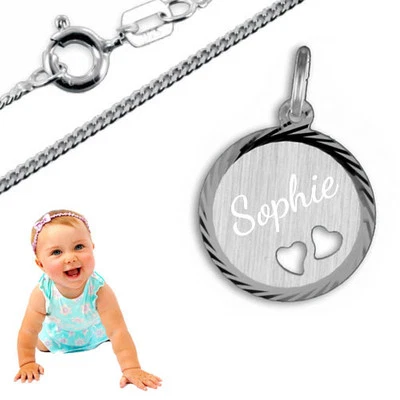 SILBERPOINT Taufkette,Kinderkette,Gravur Anhänger mit Herzchen-Silber 925- Kette & Gravur
