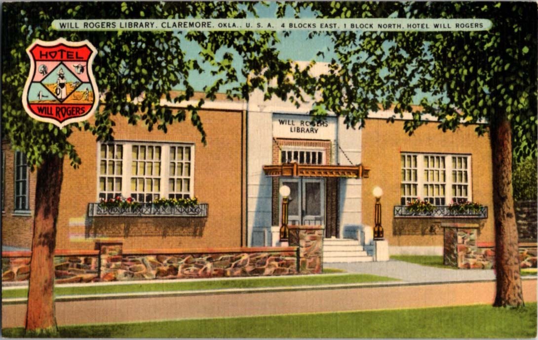 Postcard Inn Logo Claremore OK postcard WILL ROGERS LIBRARY BUILDING o/17 BD6348 | eBay