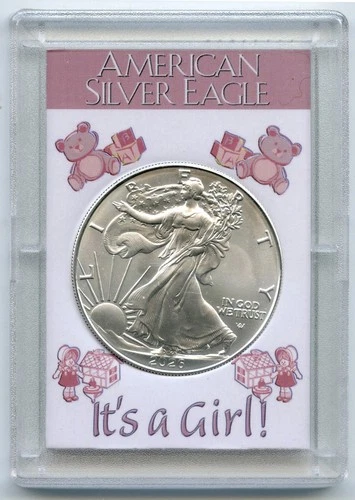 2026 American Silver Eagle 1 oz It's A Girl Newborn Gift Holder Case Gem BU Coin