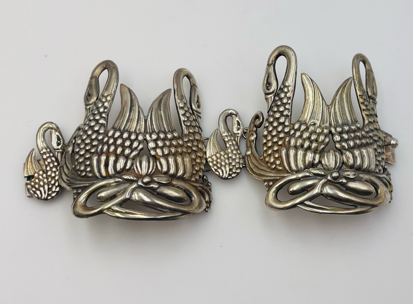 Los Castillo Vintage Mexican Sterling Silver Large Wide Swans Bangle Bracelet