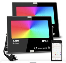30W RGBW LED Flood Lights Bluetooth Color Changing IP66 2 Pack