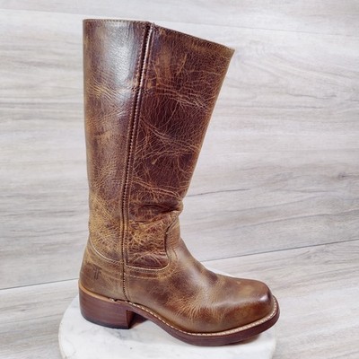 Vintage Frye Campus 14L Boots Women 9 M Brown Distressed Square Toe Western