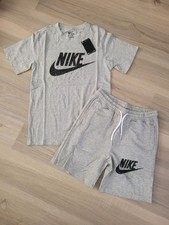 NWT Nike Kids Short Set 2 Piece Short Sleeve Logo  Shorts Kids 2XL 11-12 - GREY