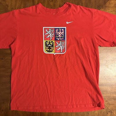 Nike Czech Republic Coat of Arms Soccer Tee Mens XXL Loose Fit Red Vintage Style