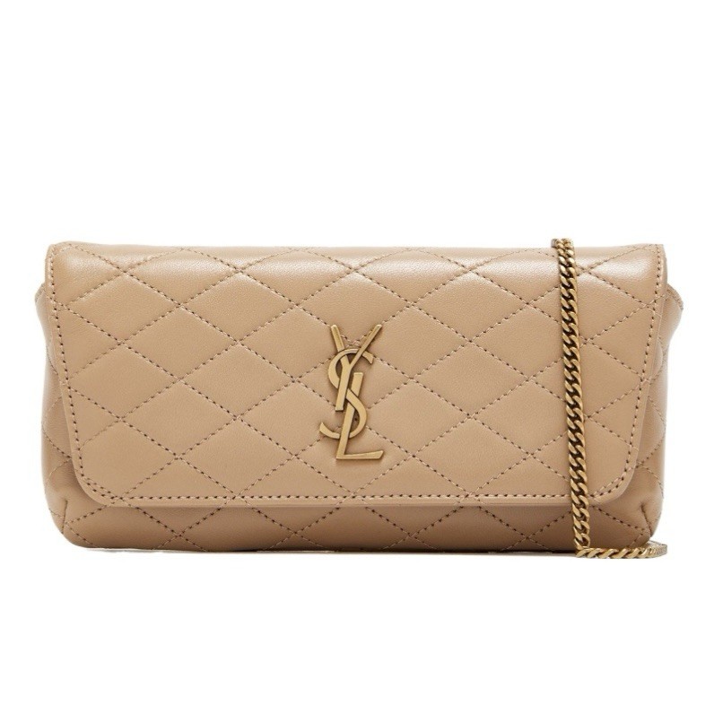 SAINT LAURENT GABY CROSSBODY MINI BAG CHAIN PHONE HOLDER TAN LEATHER GOLD HW NEW