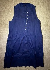 Quince Women’s Blue Linen Shirt Dress Button Front Collared Knee Length M