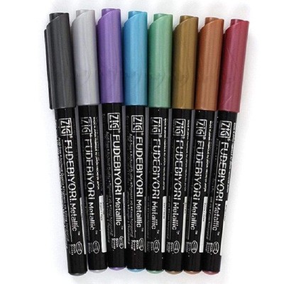Kuretake Zig Fudebiyori Metallic Colours - Set of 8, (CBK-55MT/8V)